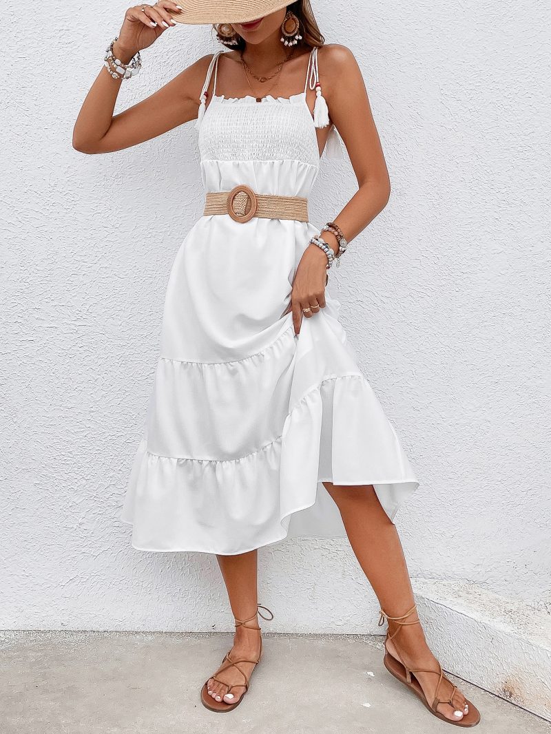 Slimming Off-Shoulder Princess Dress with Sleeveless Straps - Image 4
