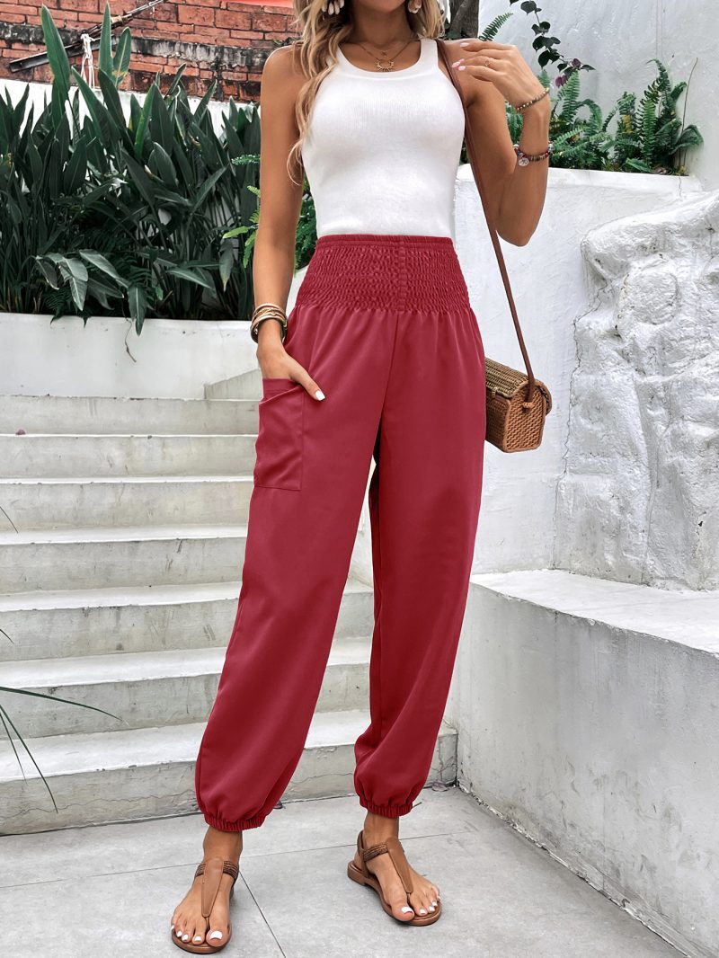Elastic Waist High-Waist Wide Leg Ankle-Length Pants - Image 5