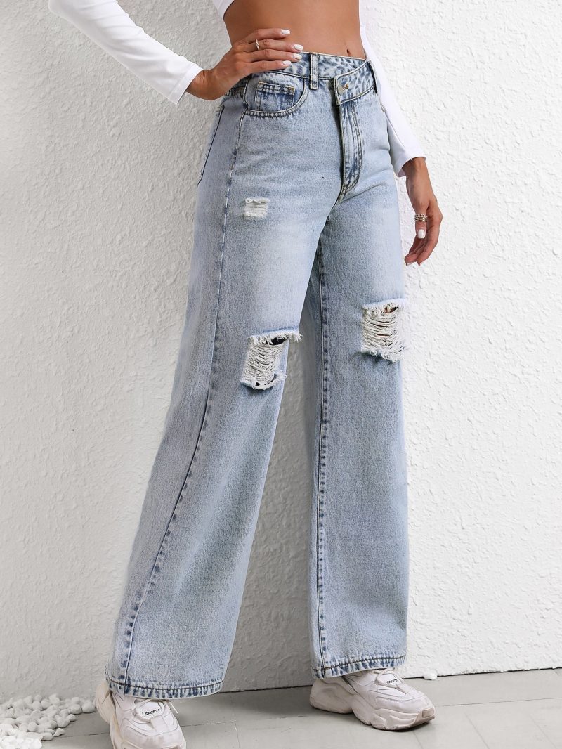Women's Loose Wide Leg Ripped Jeans - Image 3