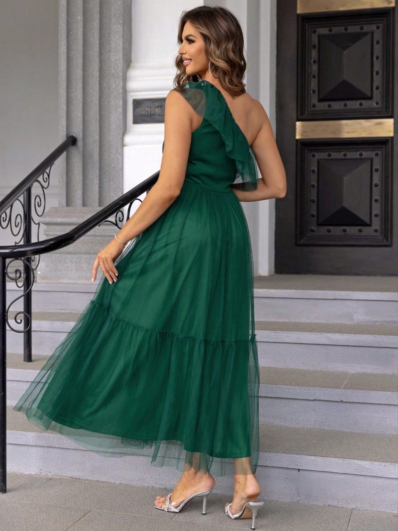 Off-Shoulder Ruffled Mesh Dress - Image 4