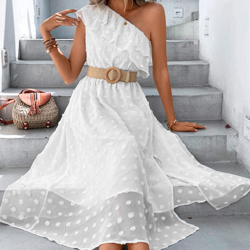 Elegant White Split Sleeveless Ruffled Dress - Image 4