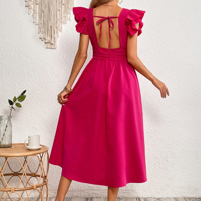 Elegant V-Neck Maxi Dress with Ruffle Sleeves - Image 4