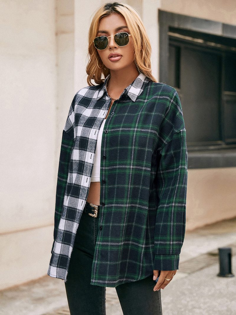 Checked Colorblock Polo Shacket for Women - Image 5