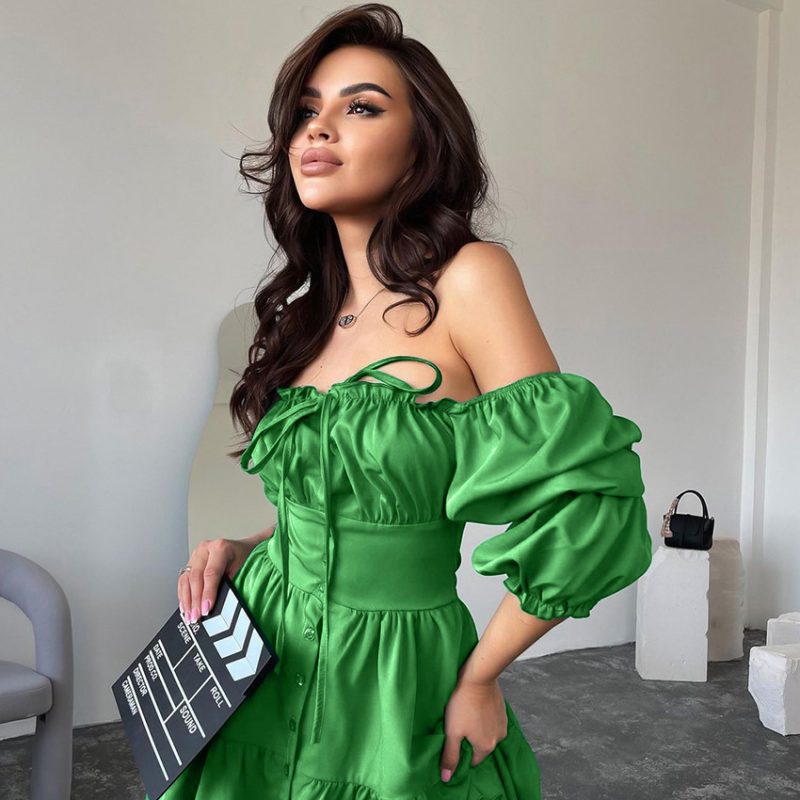 Halter Puff Sleeve Sexy Summer Dress - Image 3