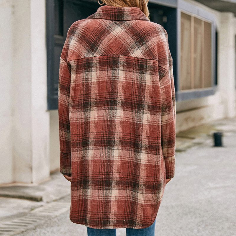 Plaid Brushed Shacket Coat for Women - Image 2