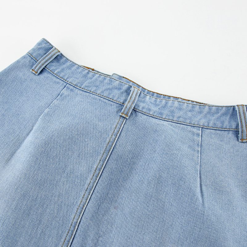 Retro Washed High Waist Slit Denim Skirt - Image 6