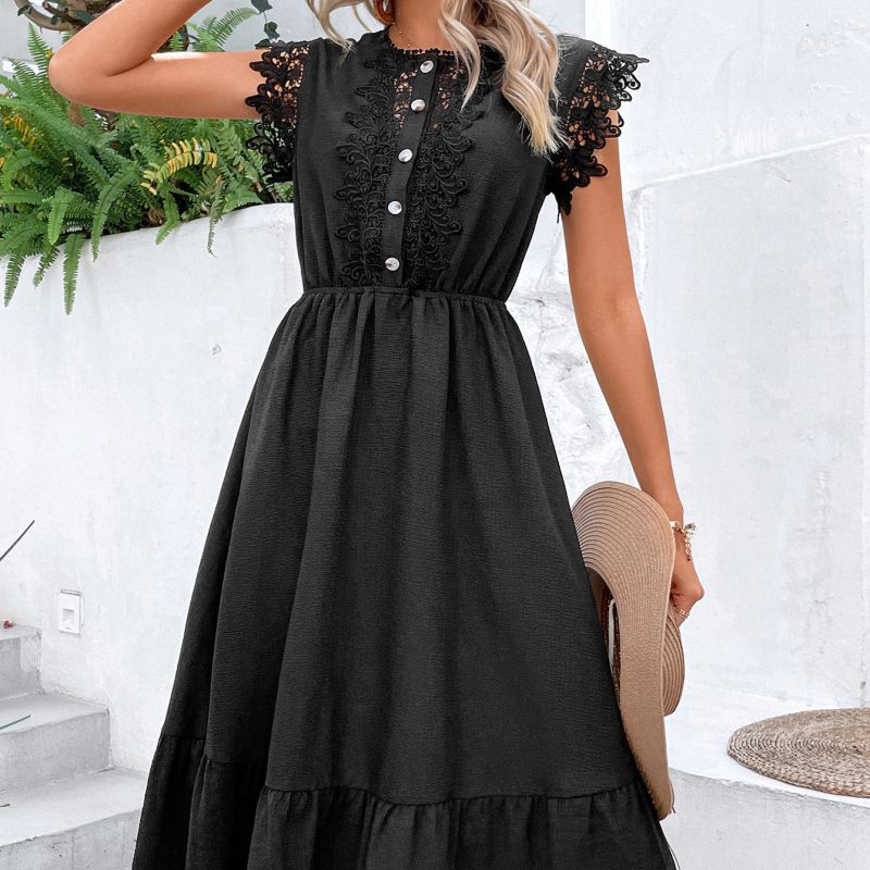 Lace Ruffled High Waist Midi Dress - Image 3