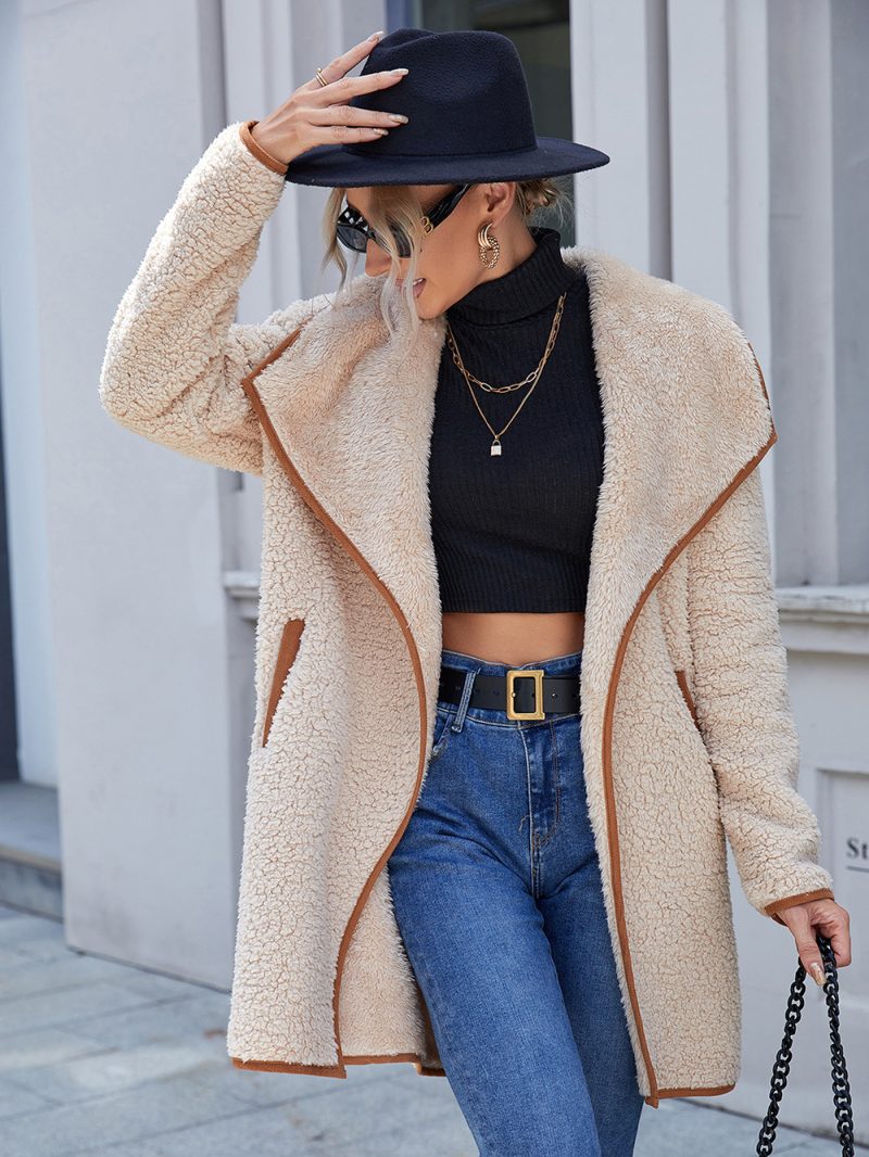 Asymmetric Plush Trench Coat for Women - Image 9