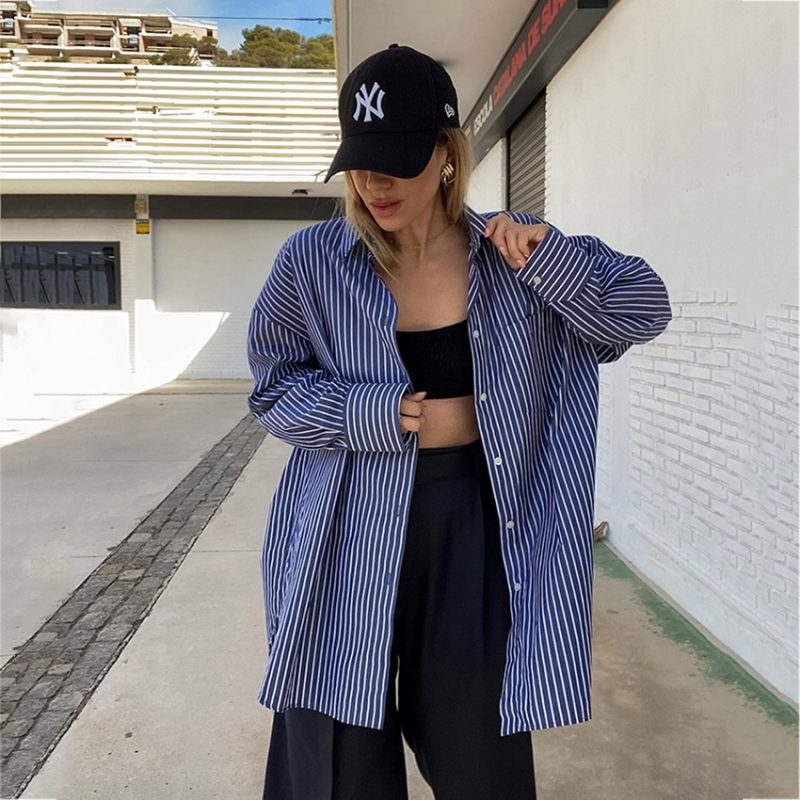 Retro Blue & White Striped Shirt for Stylish - Image 2
