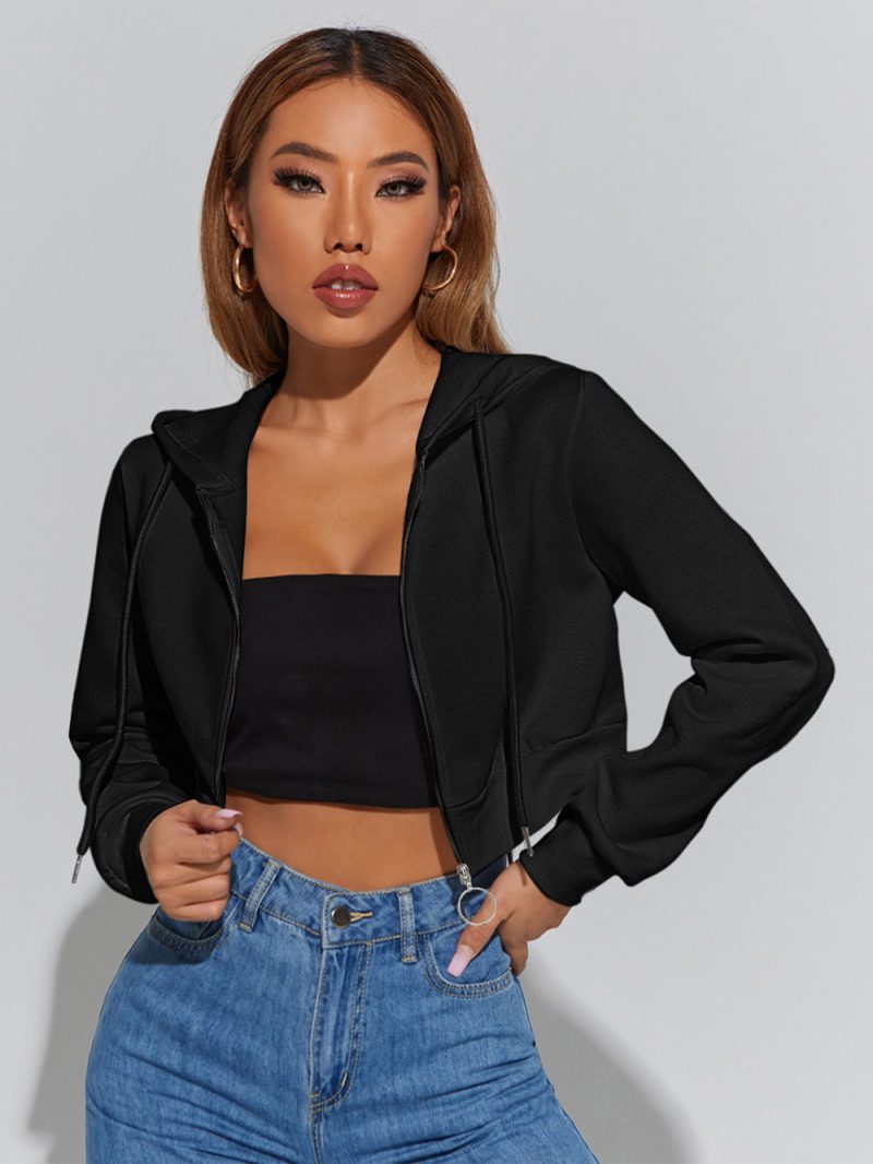 Zipper Hooded Fleece Short Hoodie - Image 2