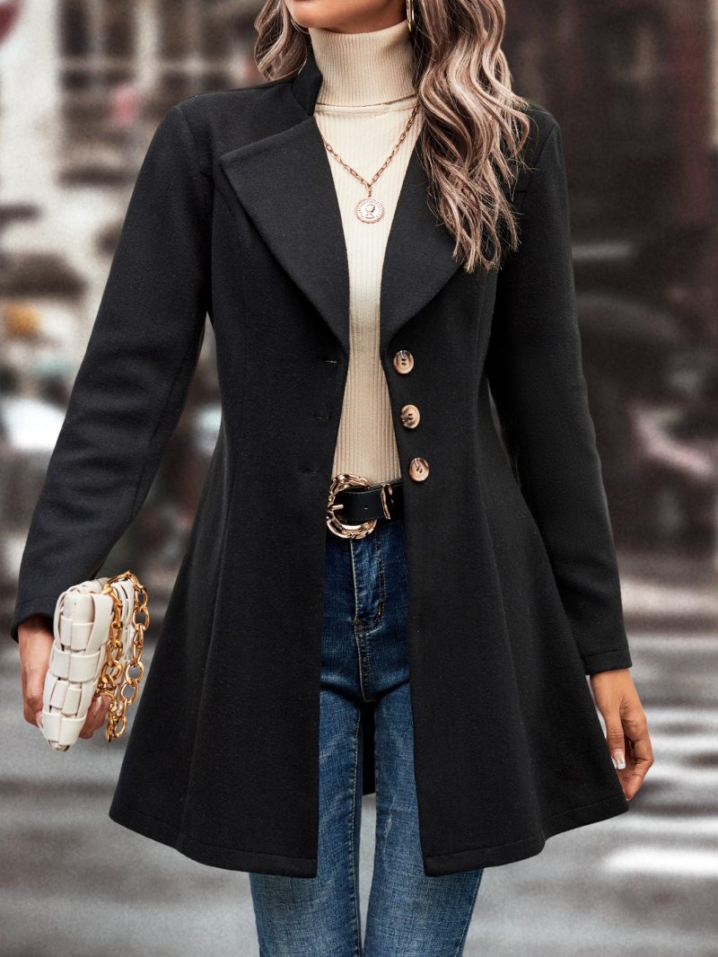 Solid Color Polo Collar Woolen Coat - Image 3