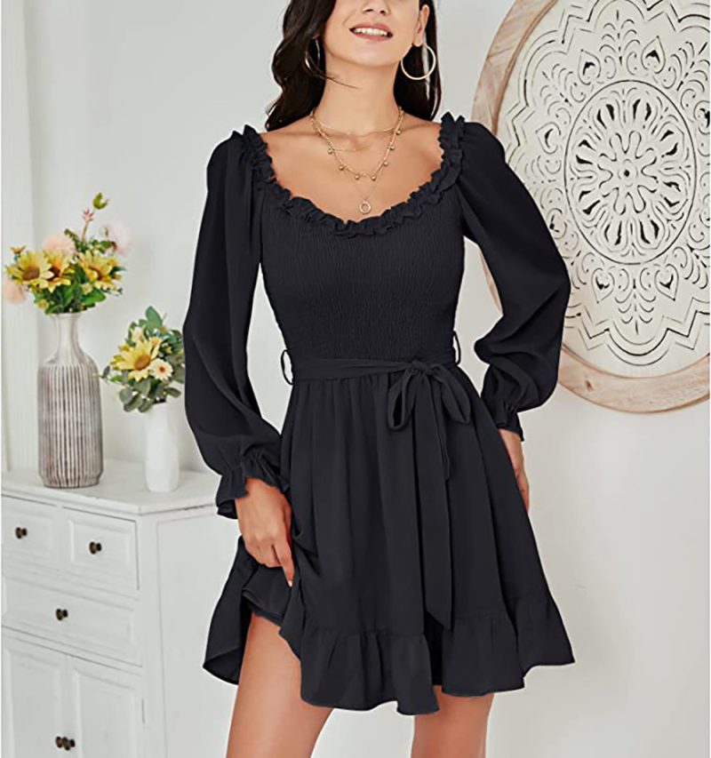 Chiffon Ruffled V-Neck A-Line Dress - Image 8