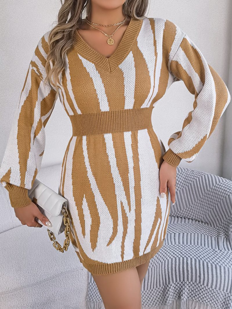 Solid Color Twist Lantern Sleeve Woolen Dress - Image 3