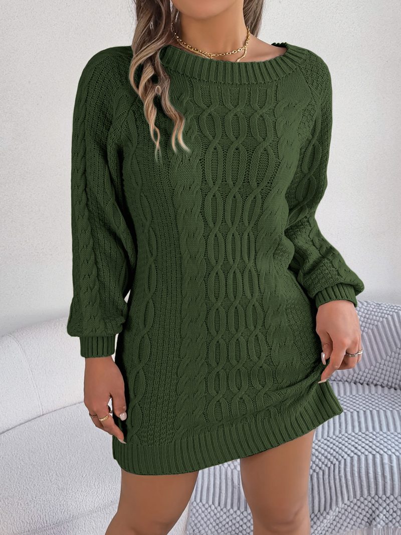Solid Color Twist Lantern Sleeve Woolen Dress - Image 6