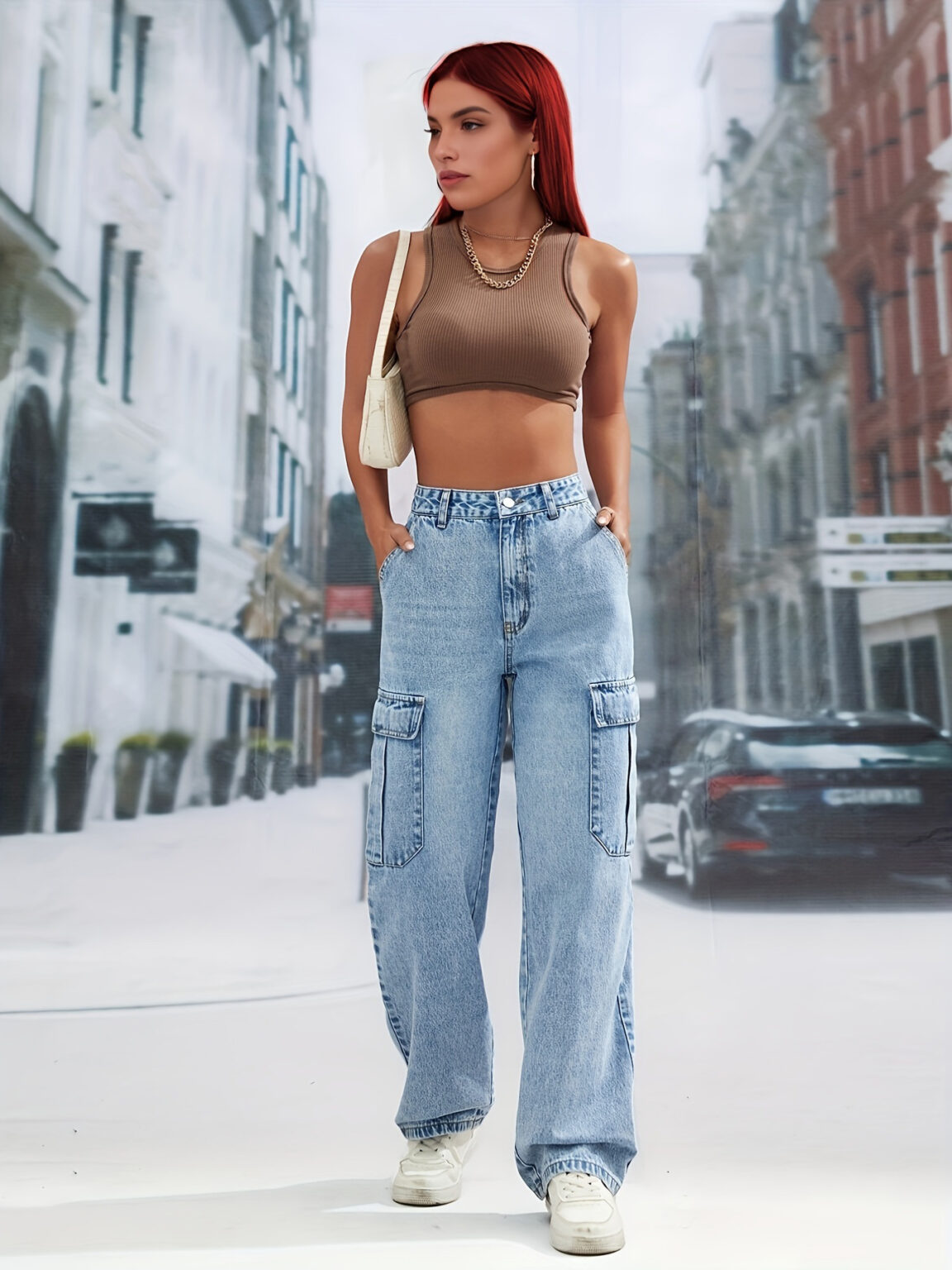 High Waist Straight Leg Denim Trousers - Image 5