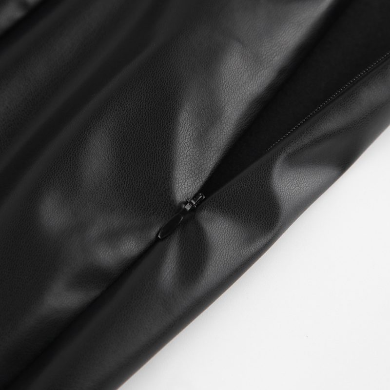 Winter High Waist Split Faux Leather Midi Skirt - Image 7