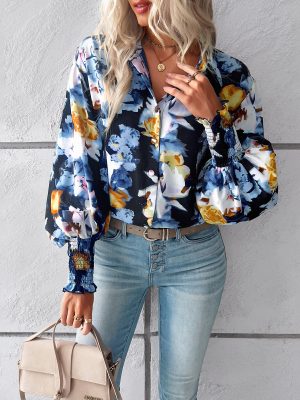 Casual Printing Lantern Sleeve Shirt