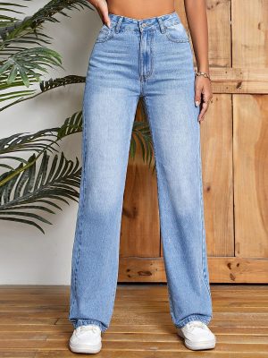 Trendy High Waist Denim Trousers