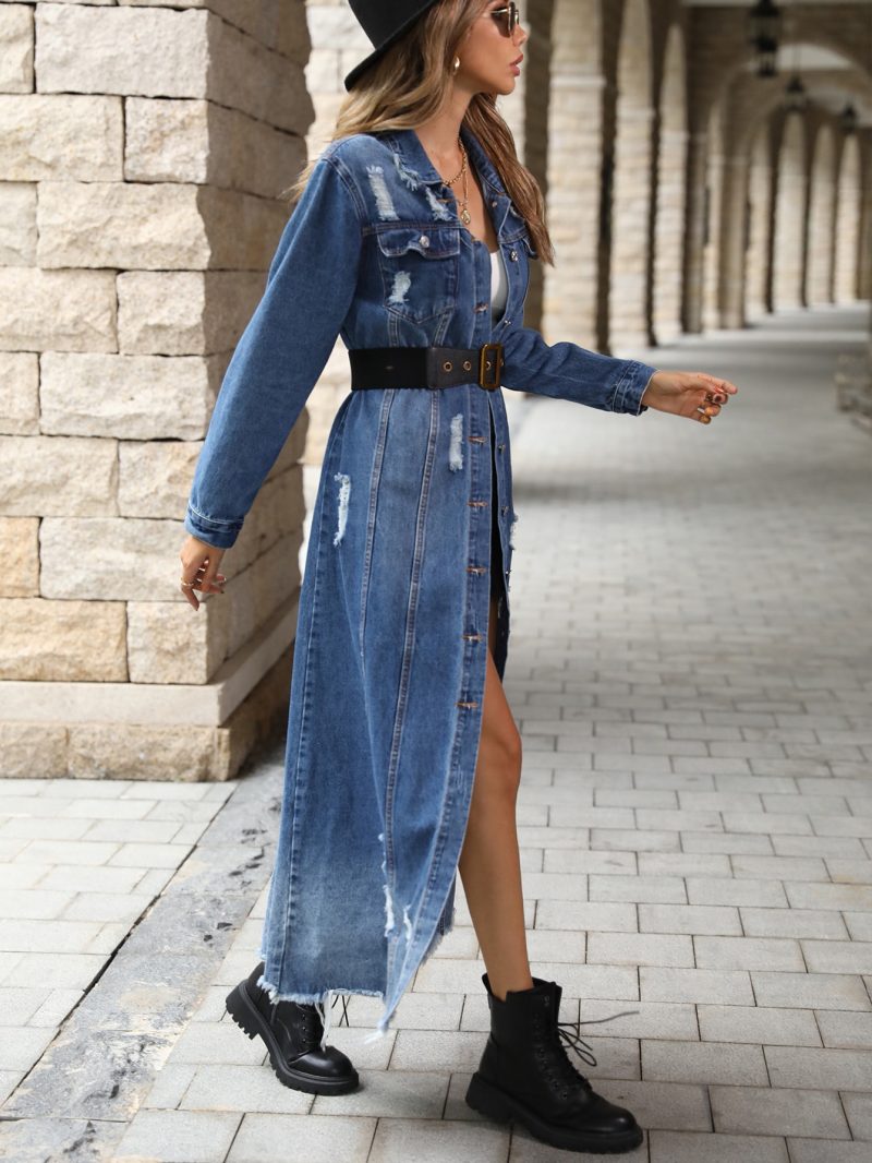 Retro Slimming Long Sleeve Denim Dress - Image 3