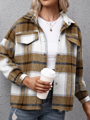 Cashmere Long-Sleeve Plaid Shacket for Women