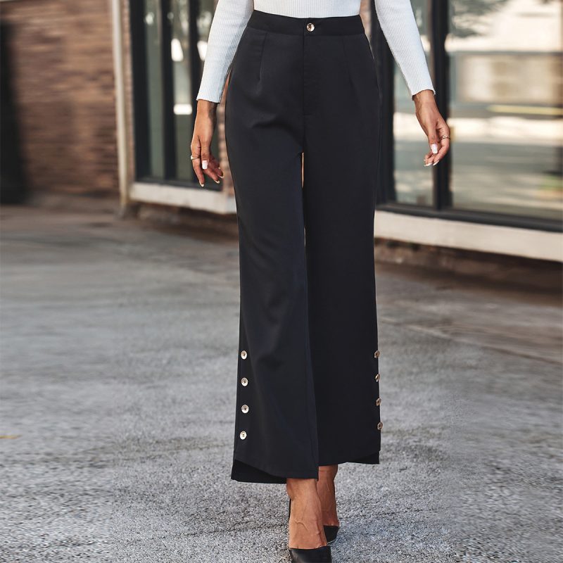 Slim Fit Slit Button Cropped Pants - Image 2