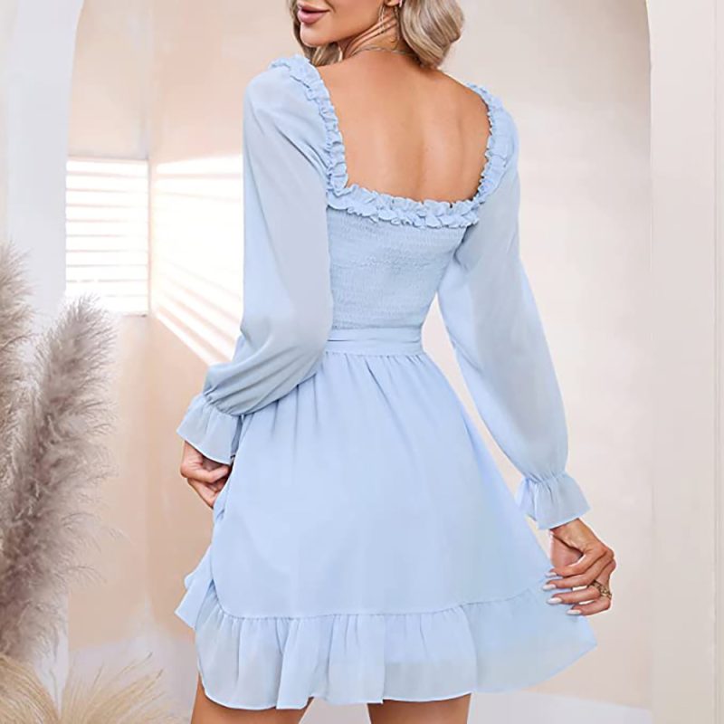 Chiffon Ruffled V-Neck A-Line Dress - Image 4