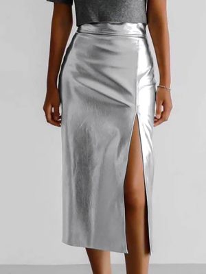 Silver Futuristic High Waist Skirt