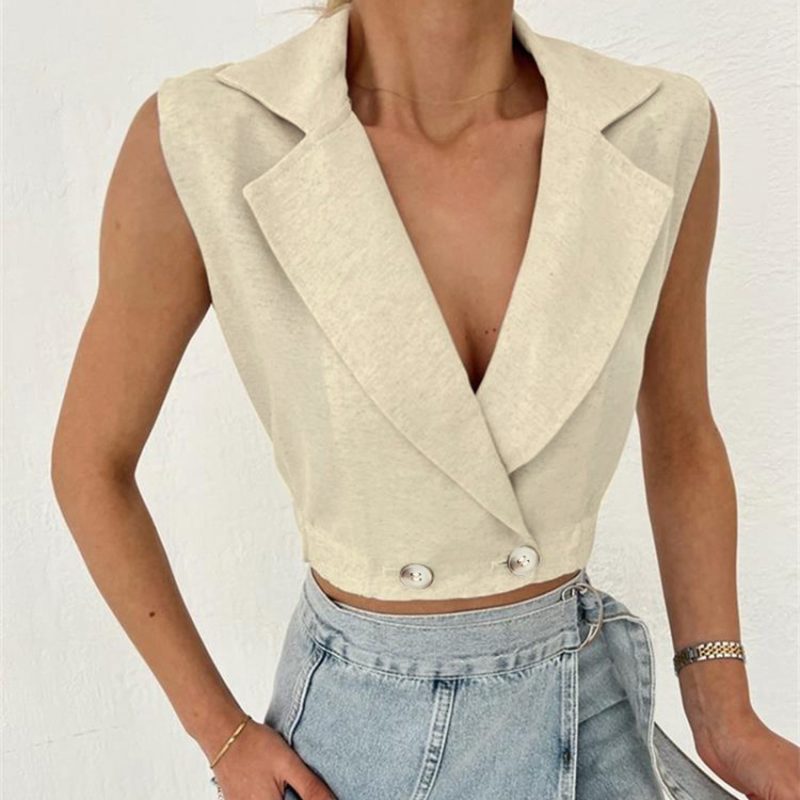 Apricot Sleeveless Slim Vest - Image 3
