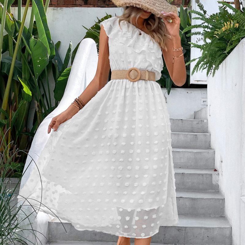 Elegant White Split Sleeveless Ruffled Dress - Image 3