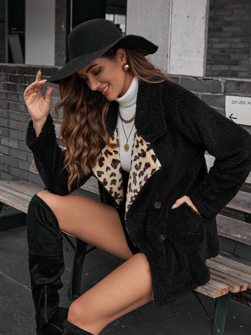Leopard Print Fur Trench Coat for Women - Image 4