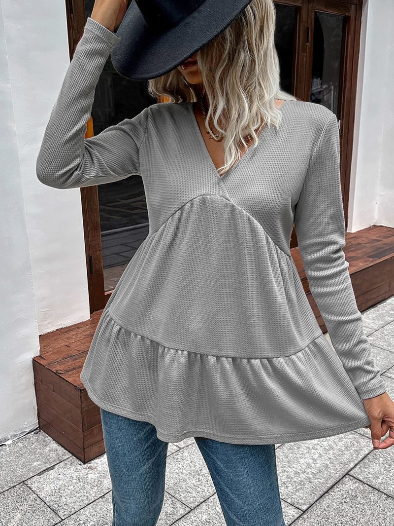 V-Neck Long Sleeve Babydoll Top for Women - Image 6