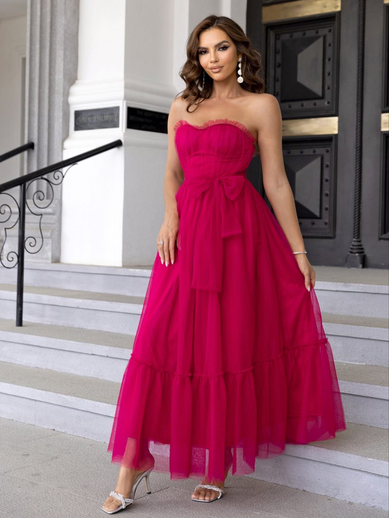 Sexy Lace-Up Mesh Ruffled Dress - Image 2