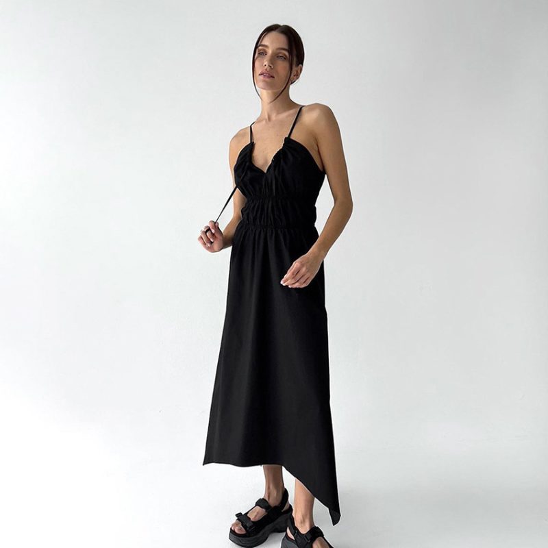 Black Hepburn Asymmetric Swing Dress - Image 2