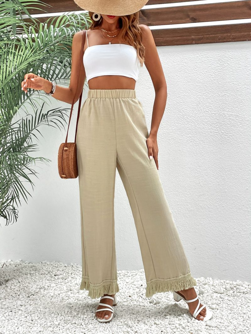 Cotton Linen High Waist Wide Leg Trousers - Image 5
