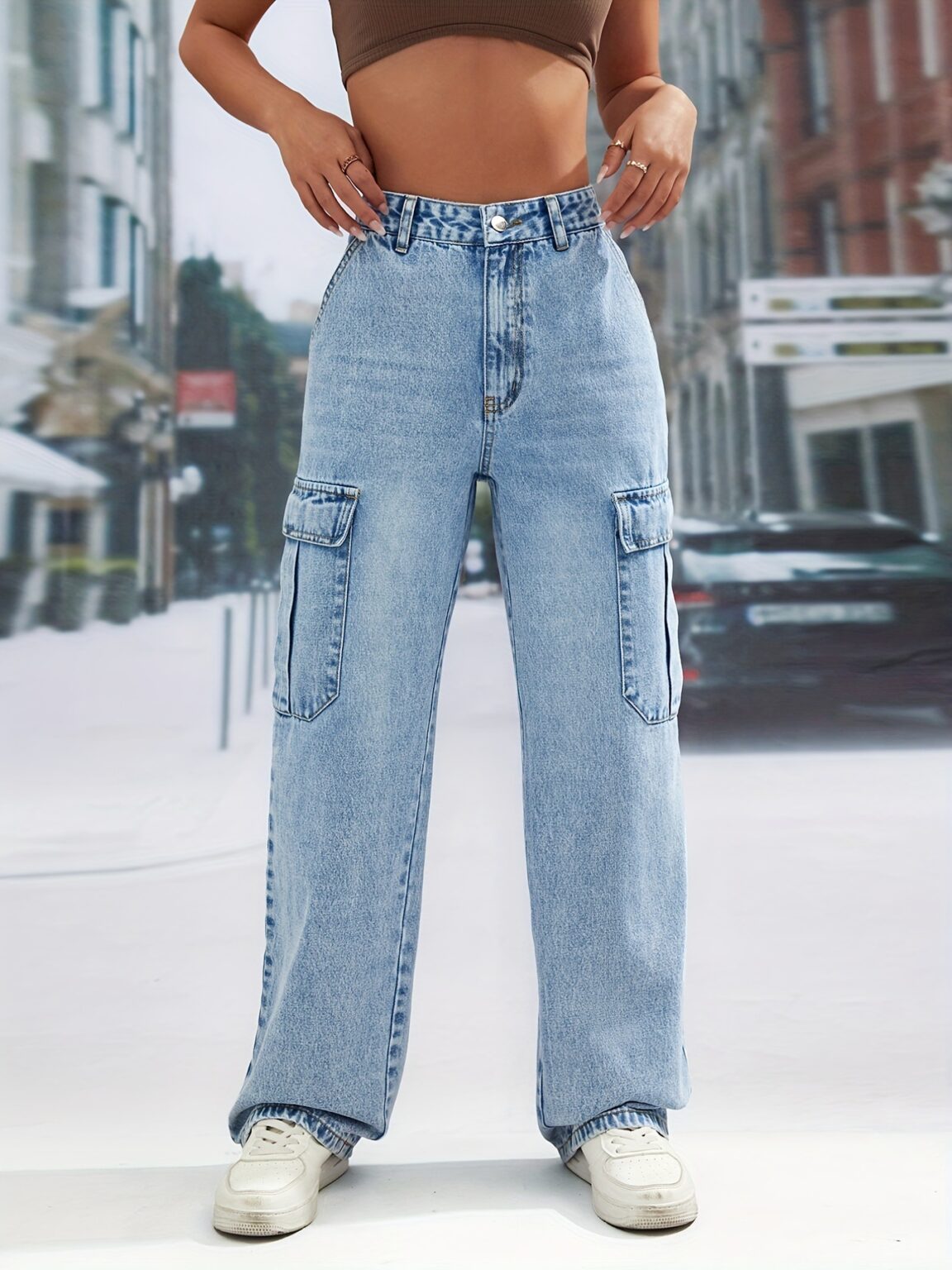 High Waist Straight Leg Denim Trousers - Image 8