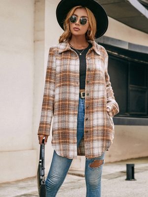 Plush Plaid Long Sleeve Shacket for Women Plus Size