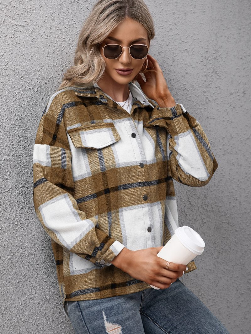 Cashmere Long-Sleeve Plaid Shacket for Women - Image 6
