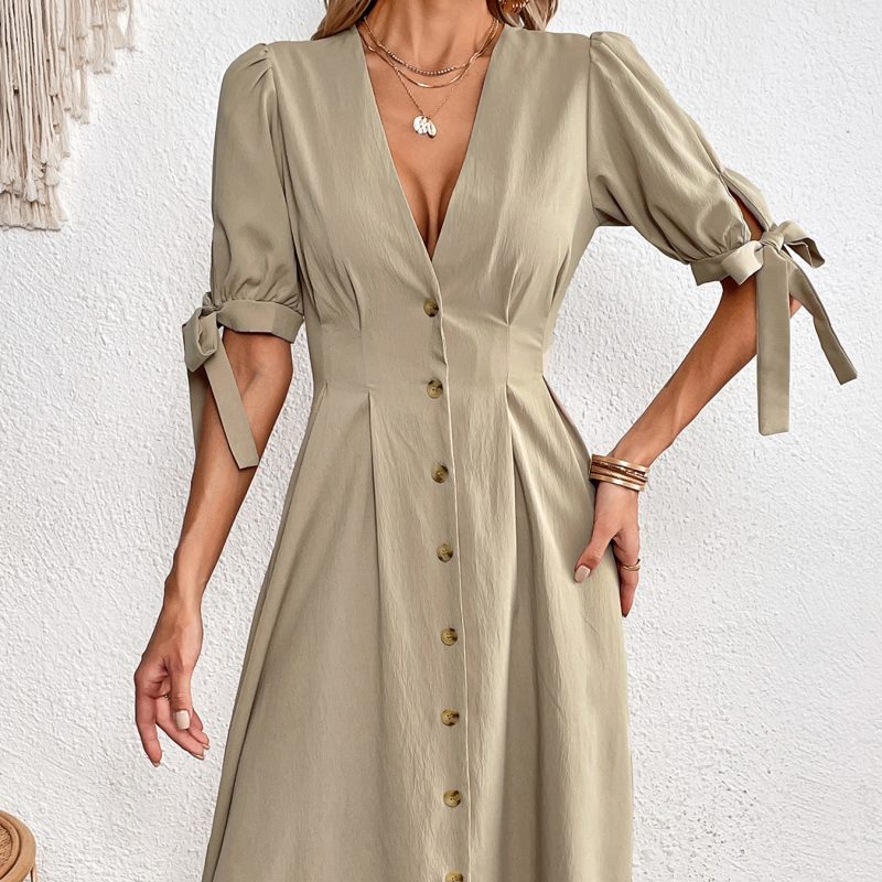 Summer Buttoned Short Sleeve Midi Dress - Image 3