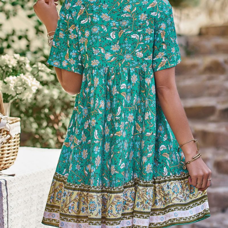 Printed V-Neck Chiffon Dress for Elegant Summer Office Wear - Image 3