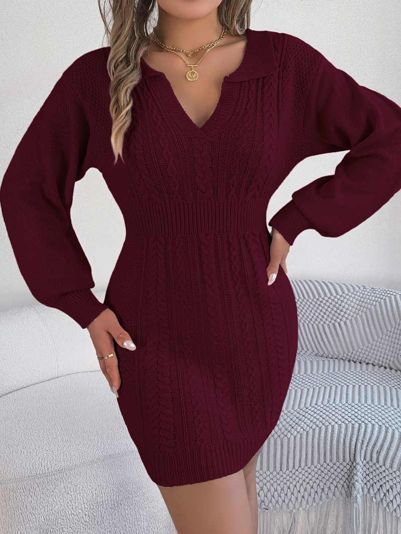 Twist Lantern Sleeve Sweater Dress - Image 5