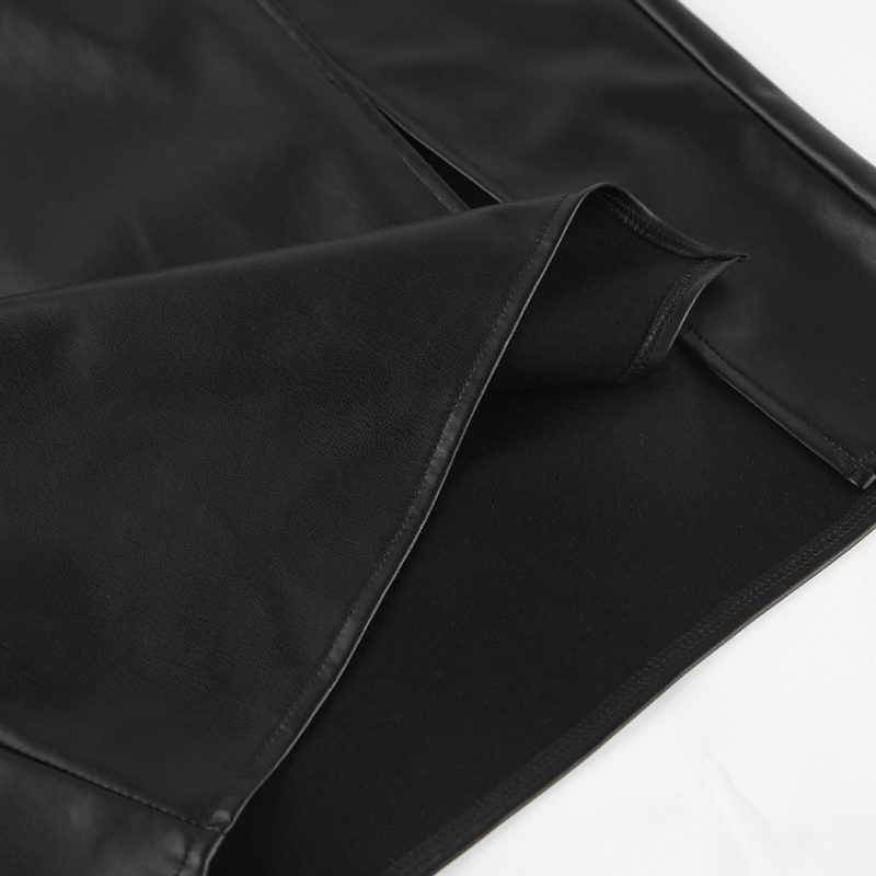 Winter High Waist Split Faux Leather Midi Skirt - Image 6