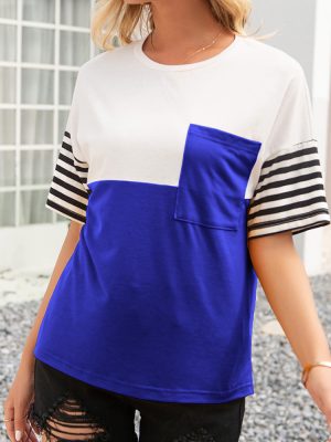 Striped Contrast Loose T-Shirt for Women