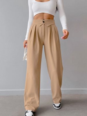 Pleated High Waist Straight Casual Pants