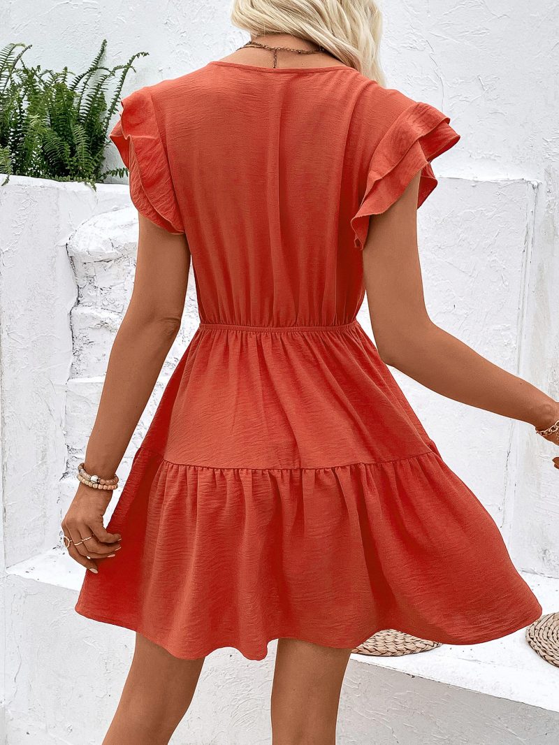 V-Neck Waist Pleated Sleeveless Dress - Image 2