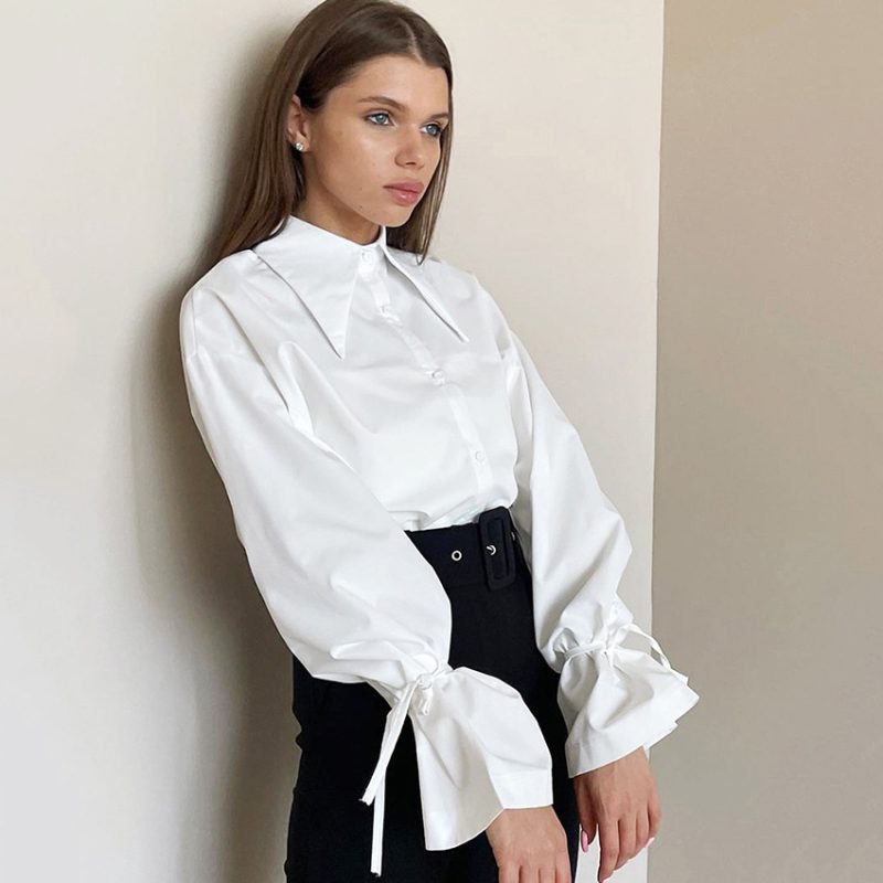 Spring/Summer Office Bow Design White Shirt - Image 2