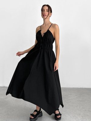 Black Hepburn Asymmetric Swing Dress