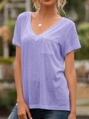 V-Neck Pocket Loose T-Shirt for Women