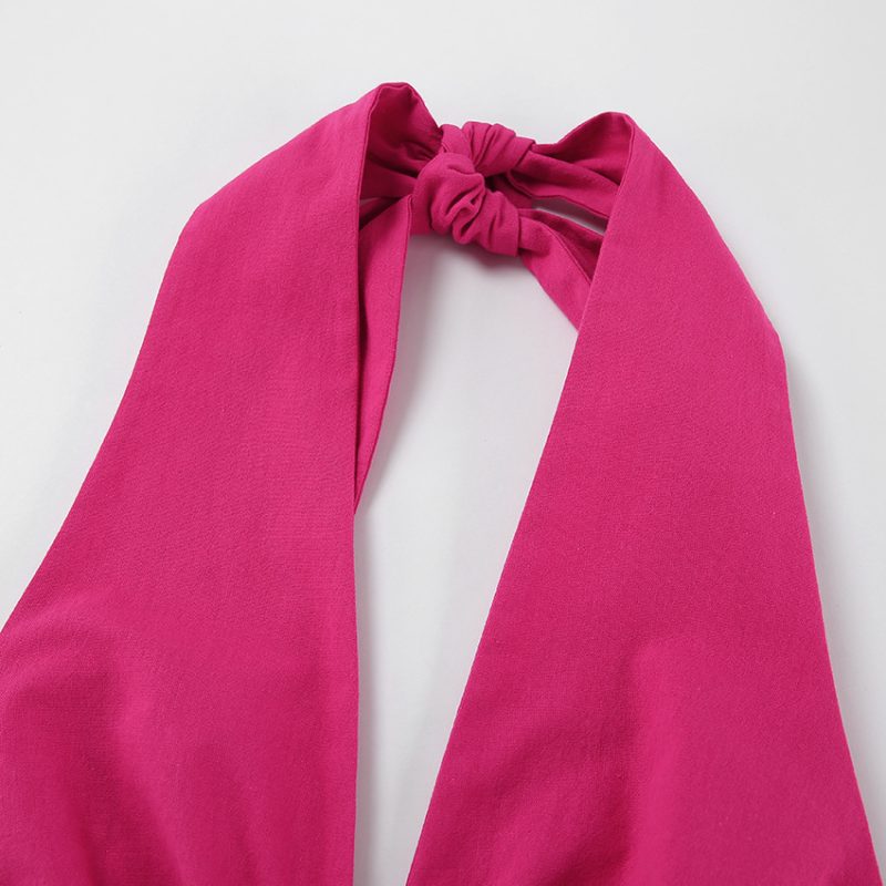 Backless Cotton Linen Halter Maxi Dress - Image 10