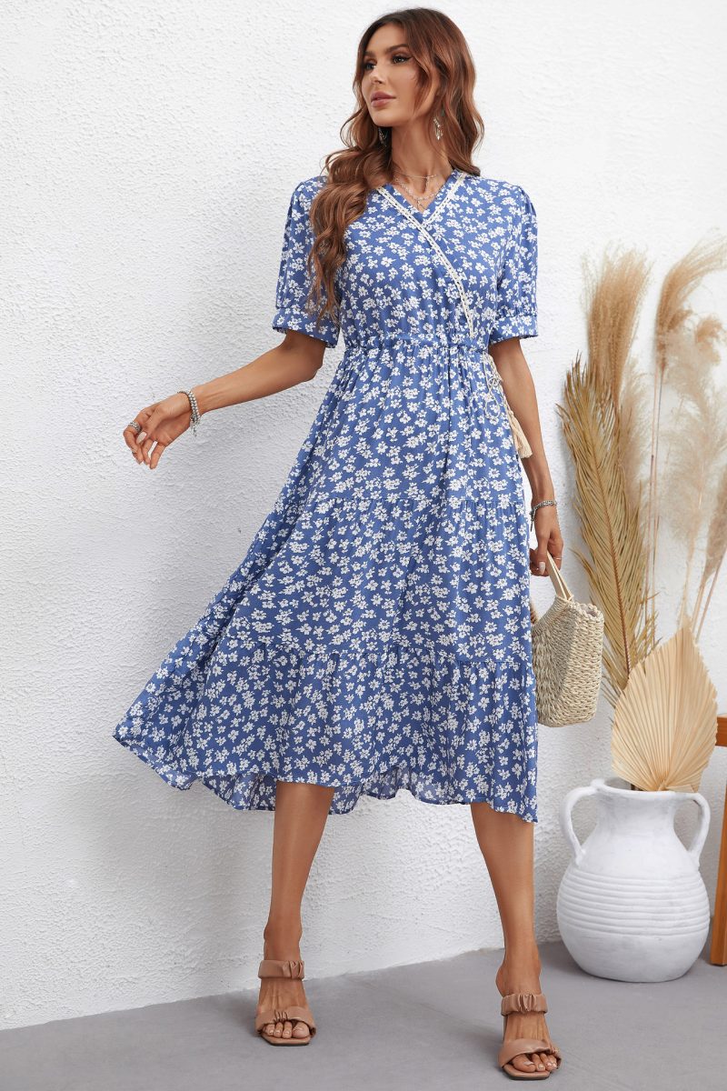 Printed Short Sleeve Wrap Dress - Image 3