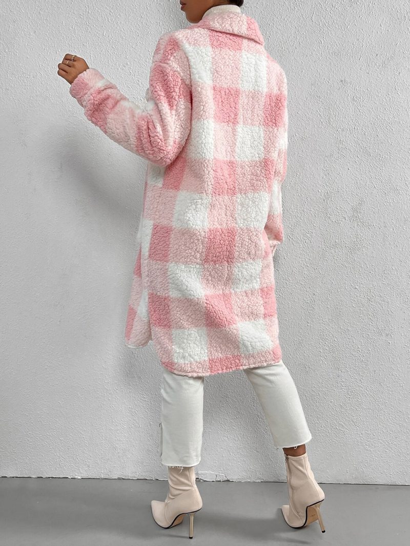 Buckle Collared Plush Plaid Coat - Image 4